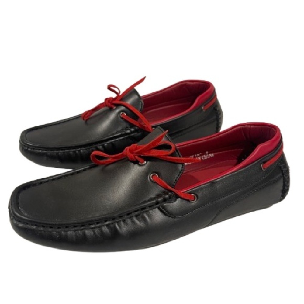 Men’s Chuxx Black & Red Faux Leather Slip On Loafers Size 8 US!